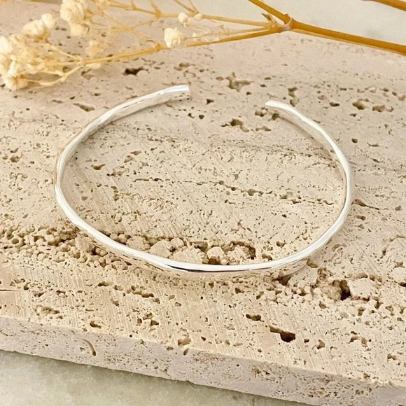 925 Sterling Silver Wavy Cuff Bracelet Dainty Bangle Bracelet, Stacking … - Picture 3 of 6